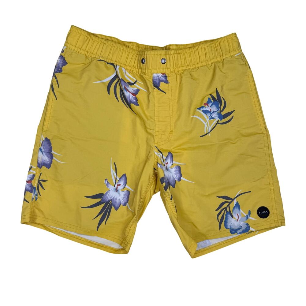 RVCA Perry Yellow Floral Swim Trunks Small